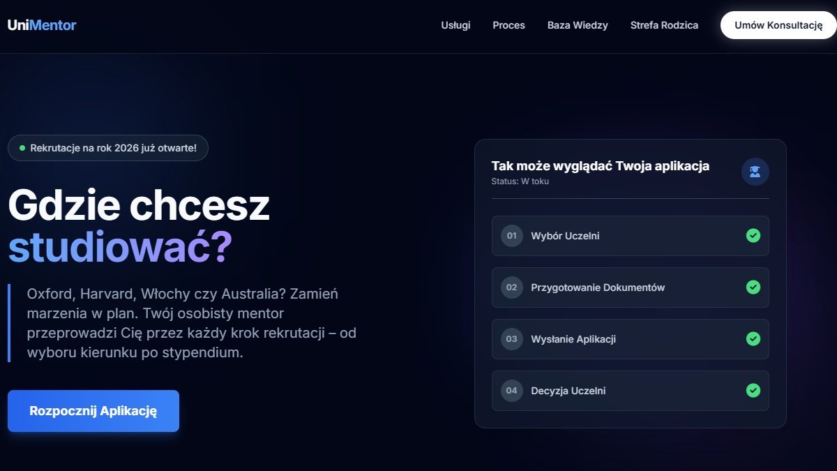 Screenshot strony UniMentor - Doradztwo Edukacyjne